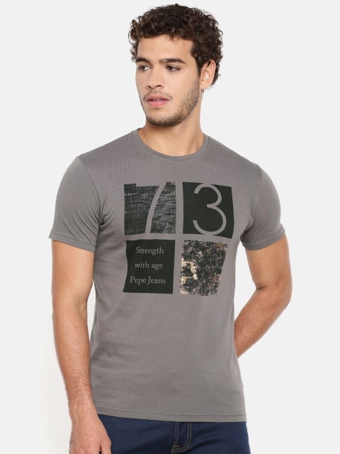 

Pepe Jeans Men Charcoal Grey Printed Slim Fit Round Neck T-shirt
