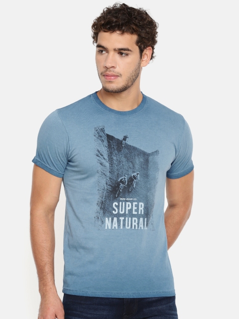 

Pepe Jeans Men Blue Printed Slim Fit T-shirt