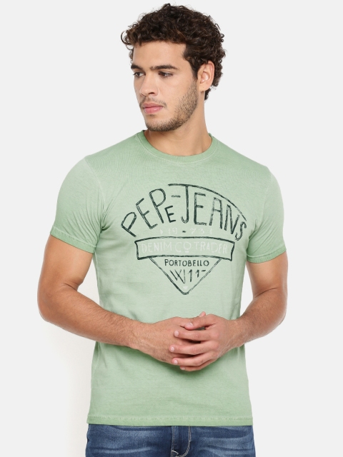 

Pepe Jeans Men Olive Green Printed Slim Fit T-shirt