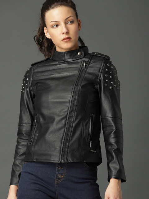 

Roadster Women Black Solid Biker Jacket