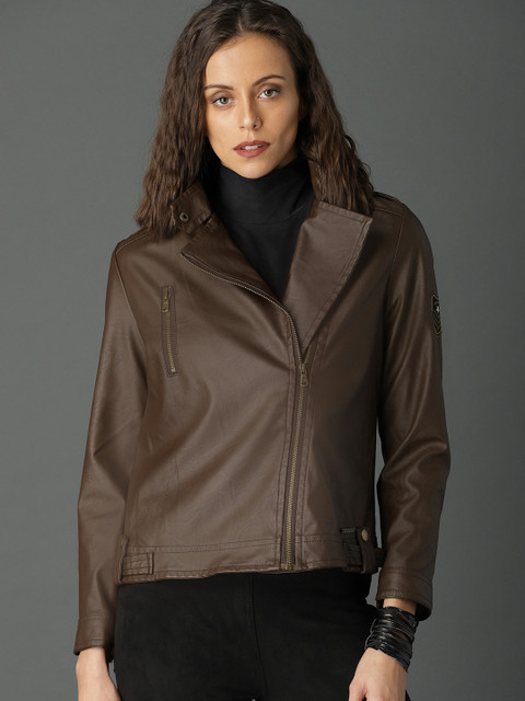 

Roadster Women Brown Solid Biker Jacket