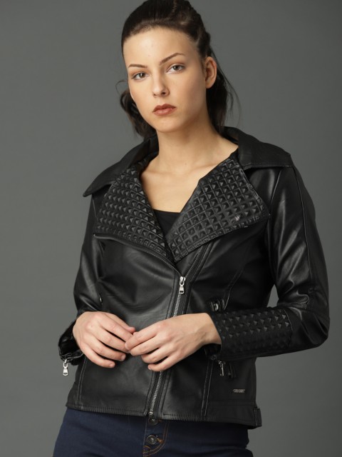 

Roadster Women Black Solid Biker Jacket