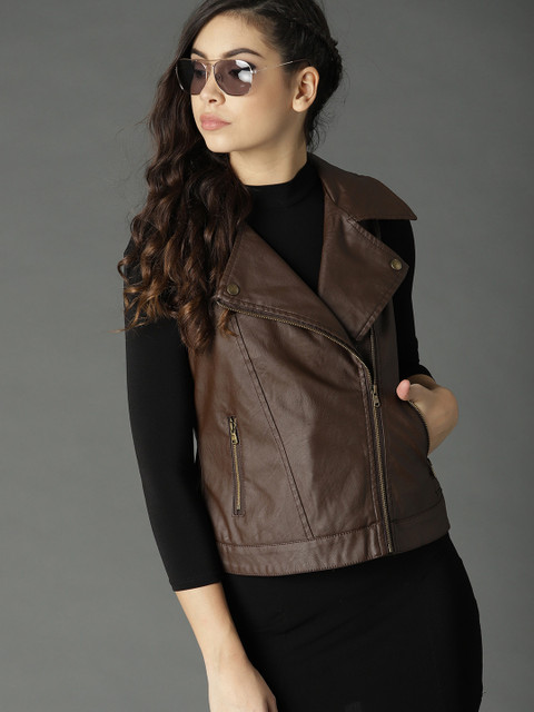 

Roadster Women Brown Solid Biker Jacket