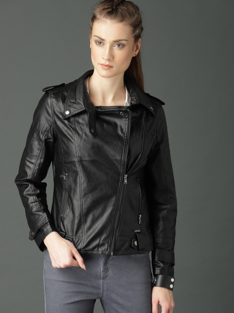 

Roadster Women Black Solid Biker Jacket