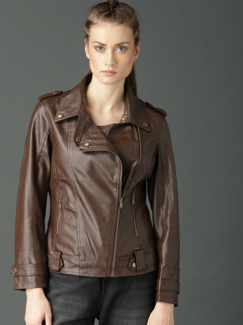 

Roadster Women Brown Solid Biker Jacket
