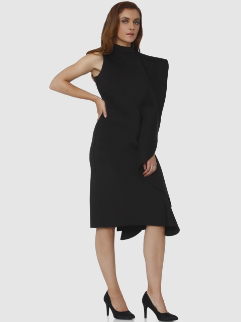 

Vero Moda Women Solid Black Ruffled Sheath Dress