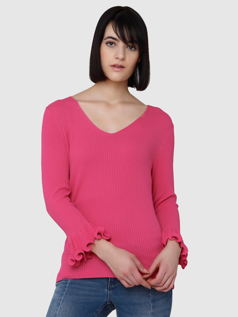 

Vero Moda Women Pink Solid Knitted Top