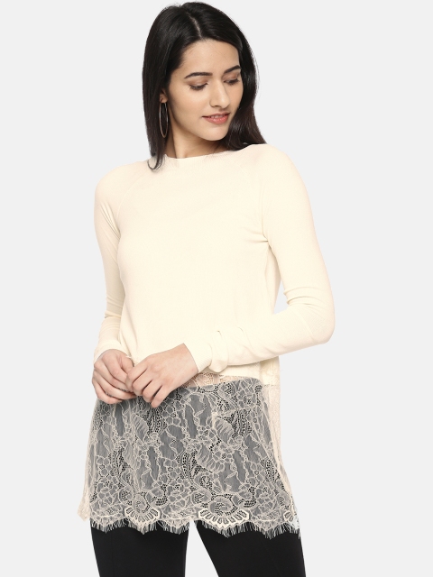 

Vero Moda Women Beige Self Design Longline Top