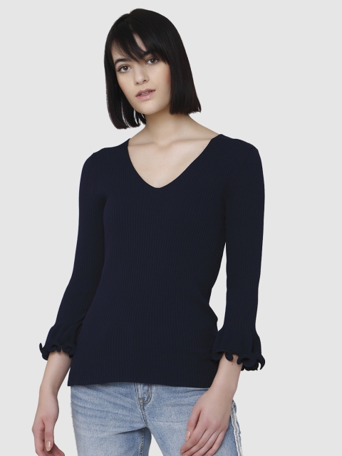 

Vero Moda Women Navy Solid Top, Navy blue