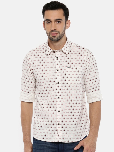 

Pepe Jeans Men Cream-Coloured & Burgundy Printed Casual Shirt