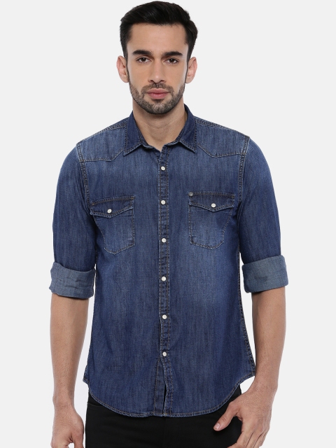 

Pepe Jeans Men Blue Regular Fit Faded Denim Casual Shirt