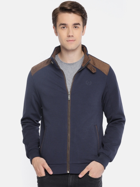 

Arrow Sport Men Navy Blue Self Design Bomber