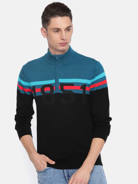 

Arrow Sport Men Black & Blue Colourblocked Front-Open