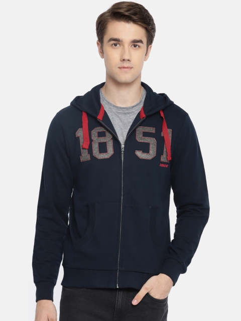 

Arrow Sport Men Navy Blue Printed Hooded Sweatshirt