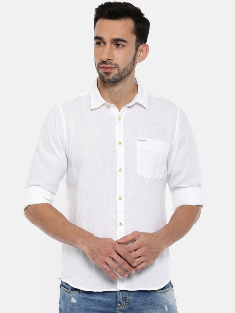 

Pepe Jeans Men White Solid Linen Shirt