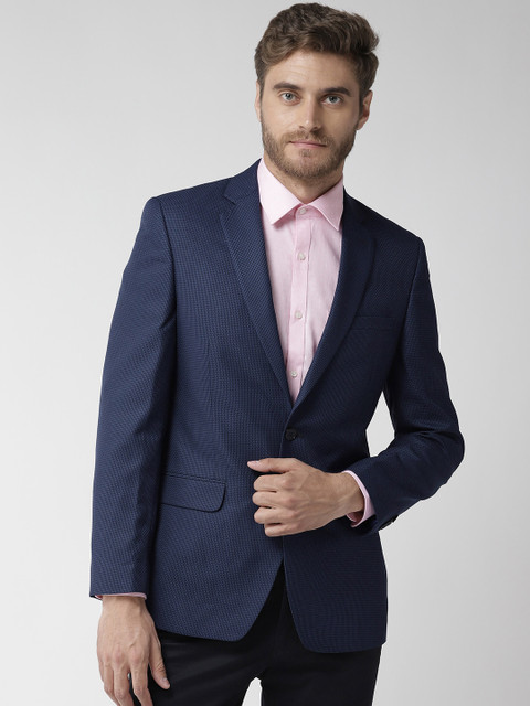

Raymond Men Navy Blue & Black Self Design Contemporary Fit Single-Breasted Formal Blazer