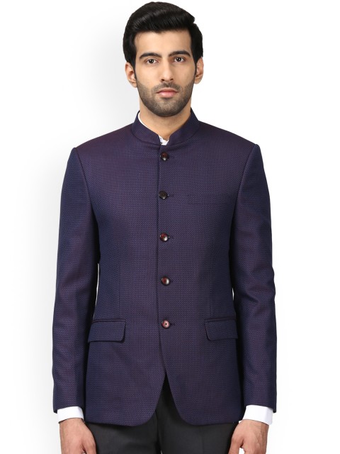 

Raymond Men Violet & Red Self Design Single-Breasted Ethnic Bandhgala Blazer