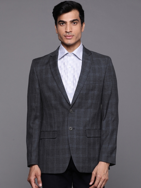 

Raymond Men Blue Checked Contemporary Fit Single-Breasted Formal Blazer