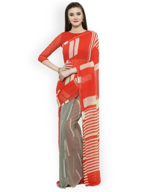 

Shaily Grey & Red Pure Georgette Printed Saree