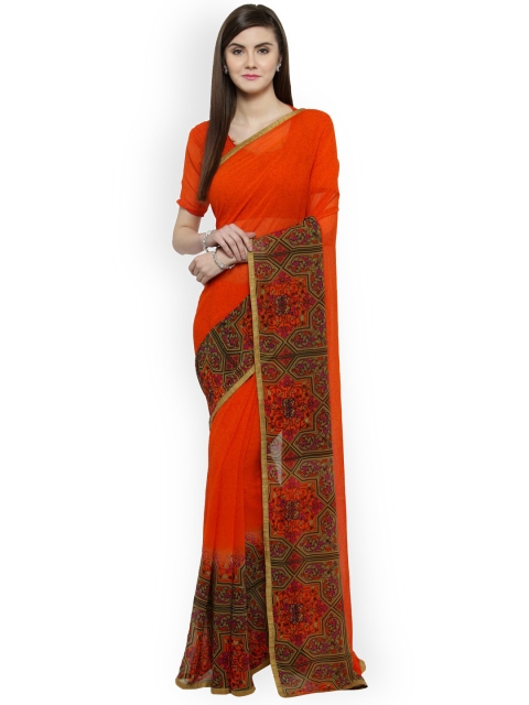 

Shaily Orange Printed Pure Georgette Saree