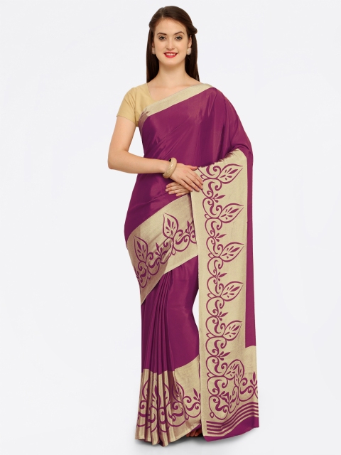 

Saree mall Purple & Beige Poly Crepe Printed Saree