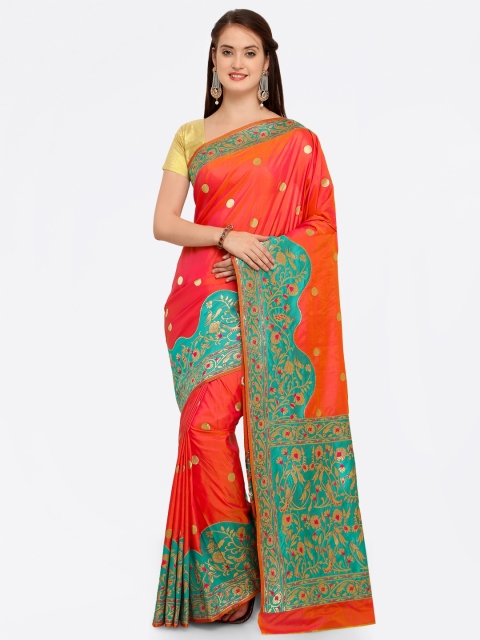 

Saree mall Red & Orange Silk Blend Woven Design Kanjeevaram Saree