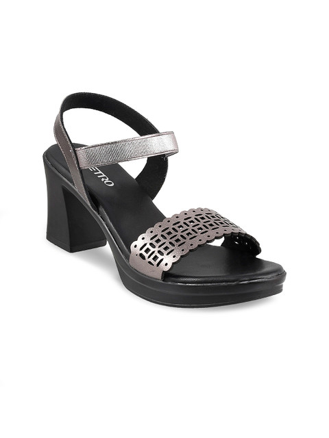 

Metro Women Gunmetal-Toned Solid Sandals, Metallic