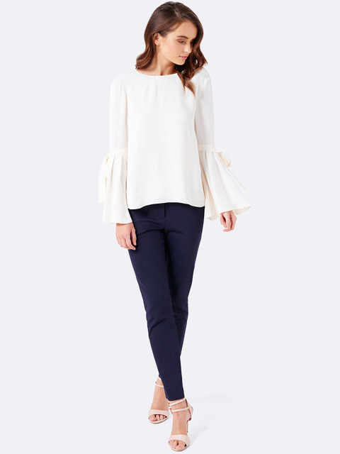 

Forever New Women Cream-Coloured Solid A-Line Top
