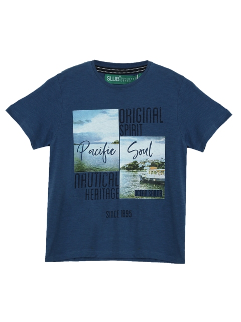 

Slub Juniors Boys Blue Printed Round Neck T-shirt