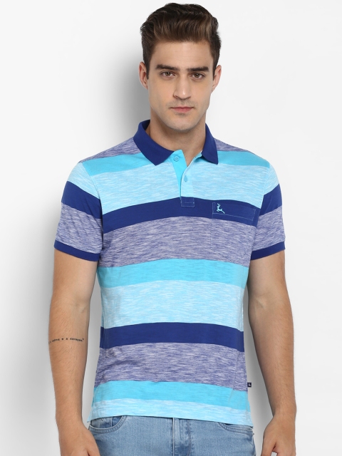 

Parx Men Blue Striped Polo Collar T-shirt