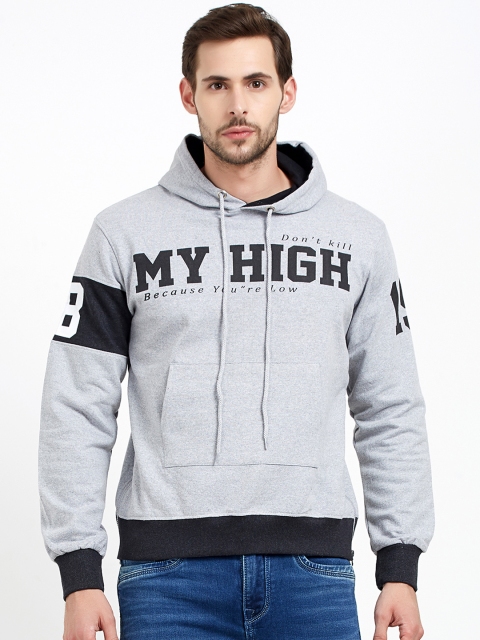 

Maniac Men Grey & Charcoal Printed Hooded Sweatshirt