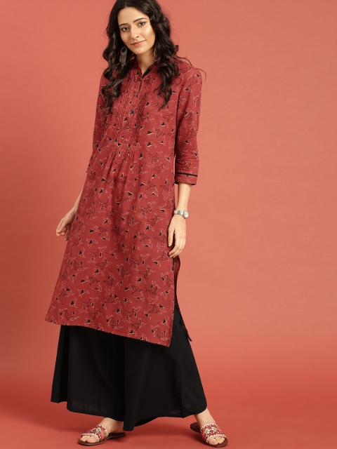 

Taavi Women Rust Red & Black Block Print Legacy Straight Kurta with Palazzos