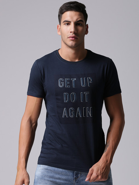 

YWC Men Navy Printed Round Neck T-shirt, Navy blue