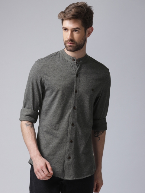 

YWC Men Charcoal Grey Regular Fit Solid Casual Shirt