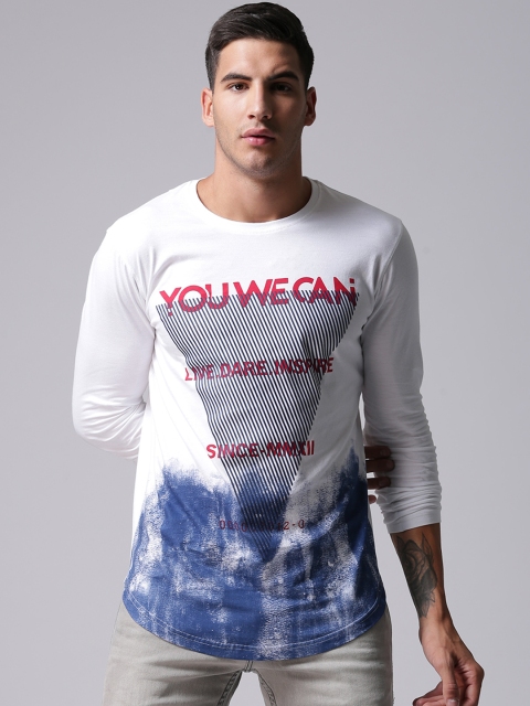 

YWC Men White Printed Round Neck T-shirt