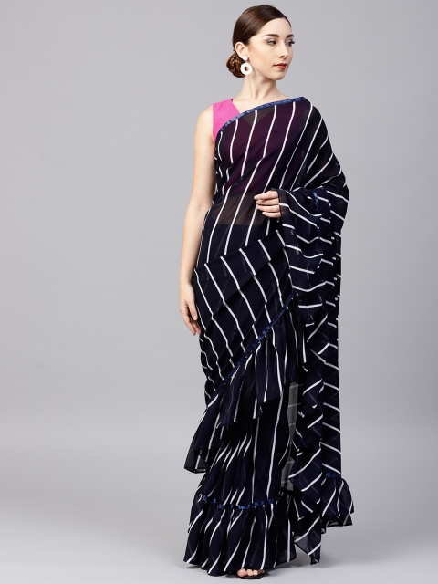 

Inddus Navy Blue Ruffle Saree