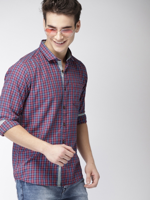 

Mast & Harbour Men Purple & Red Slim Fit Checked Casual Shirt