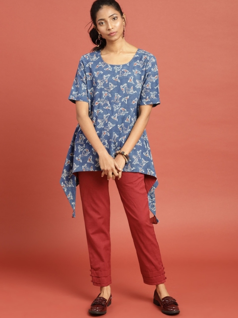 

Taavi Women Blue Indigo Block Print Legacy Asymmetric Sustainable Tunic
