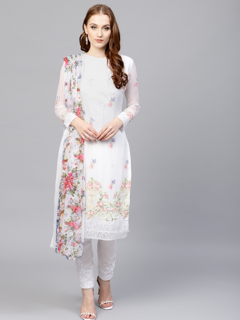 

Saree mall White & Pink Embroidered Semi-Stitched Dress Material