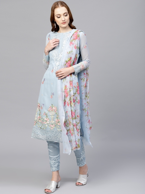 

Saree mall Blue & Pink Embroidered Semi-Stitched Dress Material