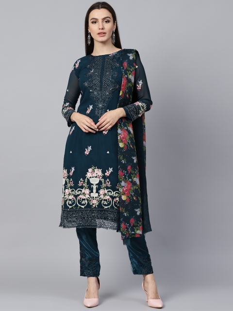 

Saree mall Teal Green Embroidered Semi-Stitched Dress Material
