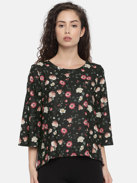 

ELLE Women Black Printed High-Low Top