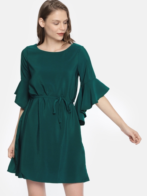 

ELLE Women Teal Green Solid A-Line Dress