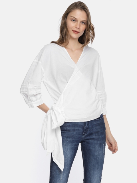 

ELLE Women White Solid Wrap Top