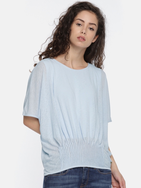

ELLE Women Blue Solid Blouson Top