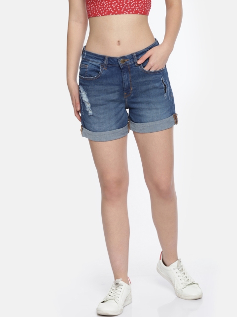 

ELLE Women Blue Faded Regular Fit Distressed Denim Shorts