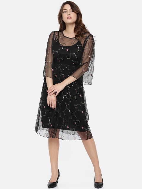 

ELLE Women Black Self Design A-Line Sheer Dress