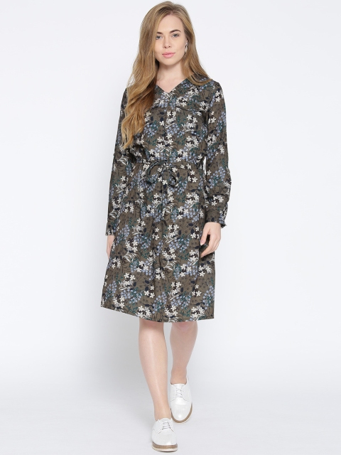 

ELLE Women Olive Green Printed Shirt Dress