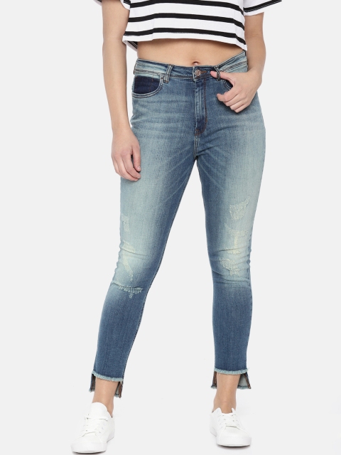 

ELLE Women Blue Skinny Fit Mid-Rise Mildly Distressed Stretchable Jeans