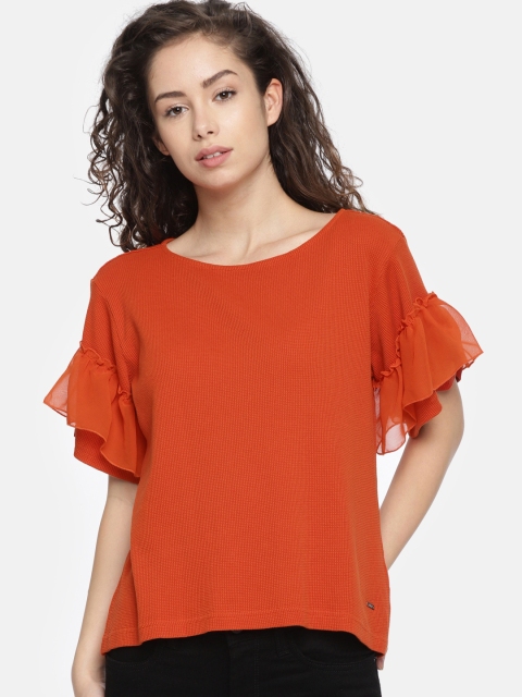 

ELLE Women Orange Solid Round Neck T-shirt